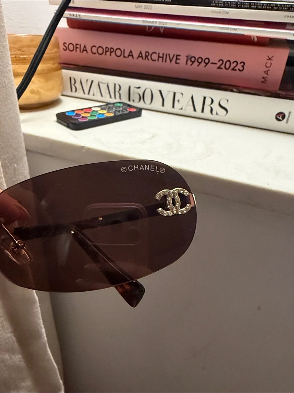 CHANEL Brown Gradient Rimless Sunglasses with Gold Accents